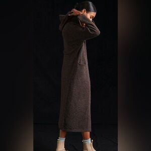 Anthropologie knit hooded snap down earthy brown duster cardigan robe
